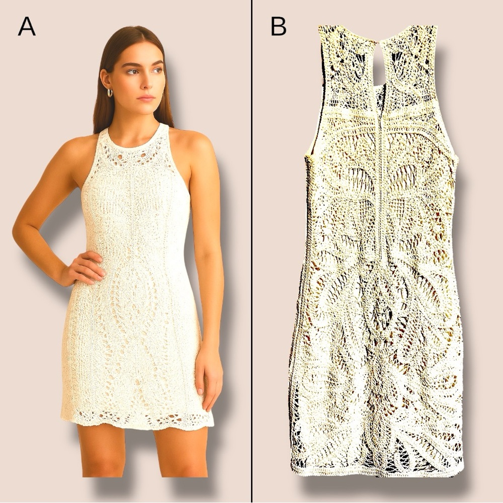 Bar III White Lace Chemise with Floral Pattern